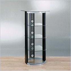 Bello Steel Frame Audio Tower Rack with 4 Glass Shelves in Black Finish