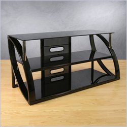 Bello LCD/Plasma Glass TV Stand with Open Shelves in High Gloss Black Finish