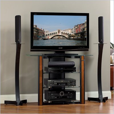 Bello Contemporary Plasma Glass TV Stand in Warm Cherry Finish