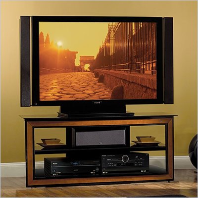 Bello Versatile LCD/Plasma Glass TV Stand in Black Finish with Cherry Accents