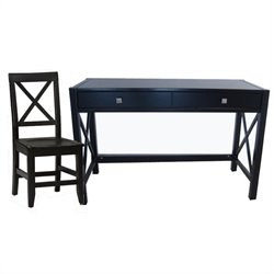 Linon Anna Wood Writing Desk with Chair Set in Antique Black