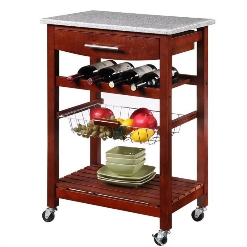 Linon Wenge Kitchen Cart with Granite Top