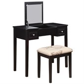 Linon Vanity Set Black with Butterfly Bench