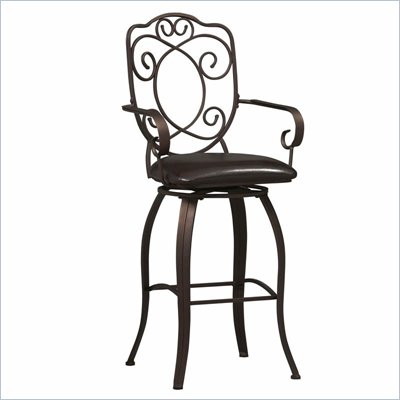 Linon Crested Back 30" High Swivel Bar Stool in Dark Brown