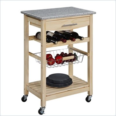 Linon Granite Top Kitchen Cart in Natural Finish