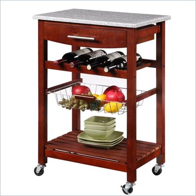 Linon Granite Top Kitchen Cart in Wenge Finish