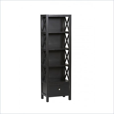 Linon Anna Tall Narrow 5 Shelf Bookcase in Distressed Antique Black