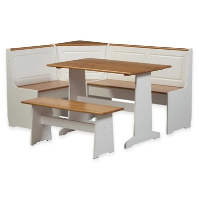 Linon Ardmore Corner Kitchen Dining Nook in White Pine