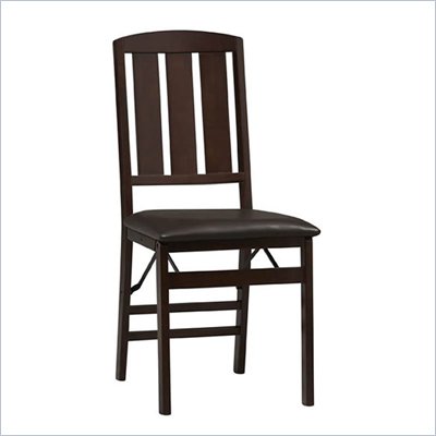 Linon Triena Slat Back Vinyl Folding Side Chair in Rich Espresso Finish (Set of 2)