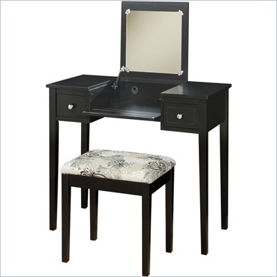 Linon Vanity Set Black with Butterfly Bench