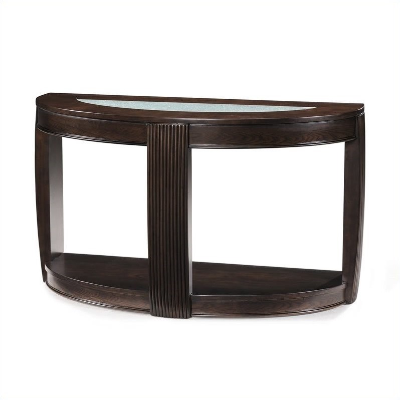 Magnussen Ino Wood And Glass Demilune Sofa Table with casters