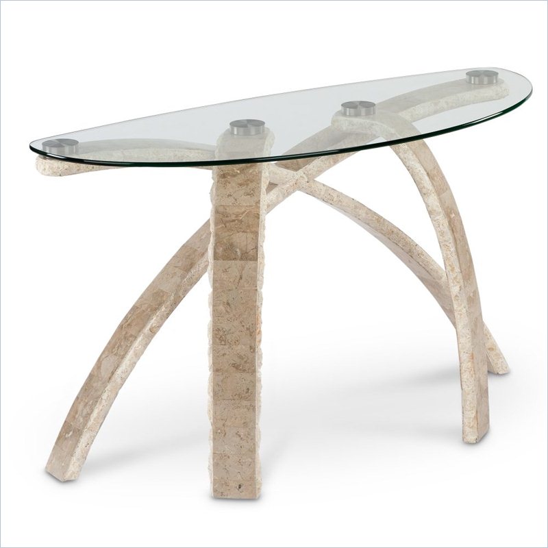 Magnussen Cascade Demilune Sofa Table in Natural and Glass