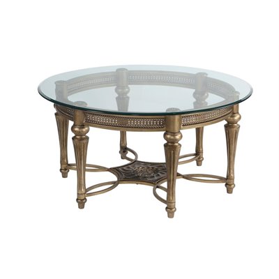 Magnussen Galloway Round Glass Top Cocktail Table with Pewter Finish