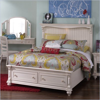 Magnussen Summerhill Panel Bed with Storage in Antique White Finish