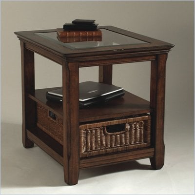 Magnussen Tanner Wood Rectangular End Table with Glass Inserts