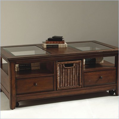 Magnussen Tanner Wood Storage Rectangular Coffee Table with Glass Inserts