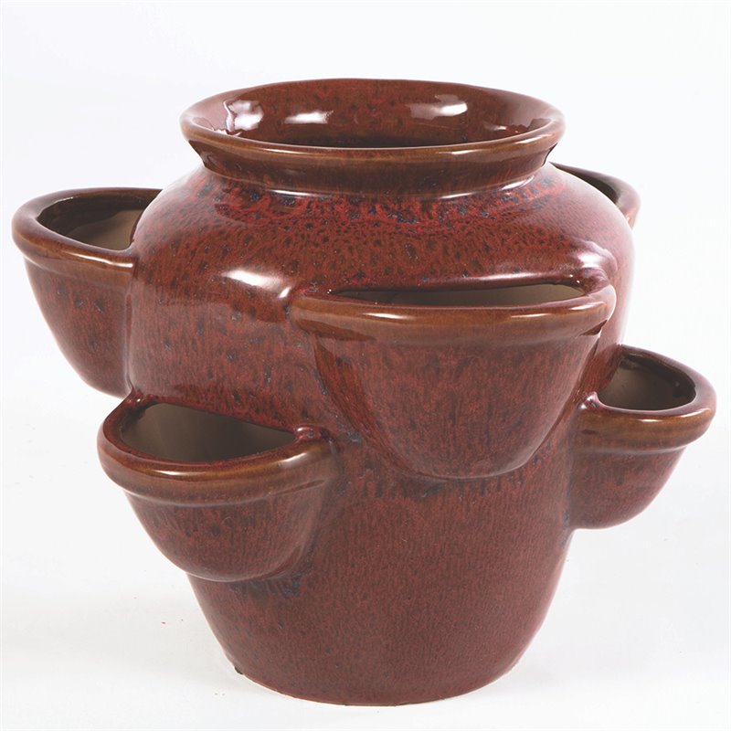 Alfresco Home 6 Pocket Ceramic Strawberry Planter in Red