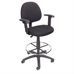Boss Office Products Contoured Fabric Drafting Stool with Adjustable Arms-Blue