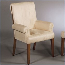 Armen Living Bermuda Light Cream Fabric Casual Dining Arm Chair in Pecan Wood Finish