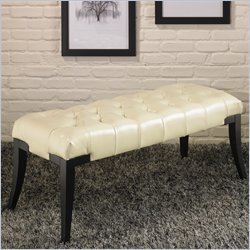 Armen Living Tufted Newport Cream Leather Bench