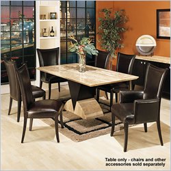Armen Living M253 Slant Half Moon Cut Base Travertine Top Dining Table