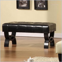 Armen Living Central Park Tufted Black Leather Bench Ottoman