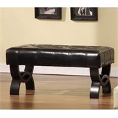 Armen Living Central Park Tufted 24 Inch Leather Ottoman in Black