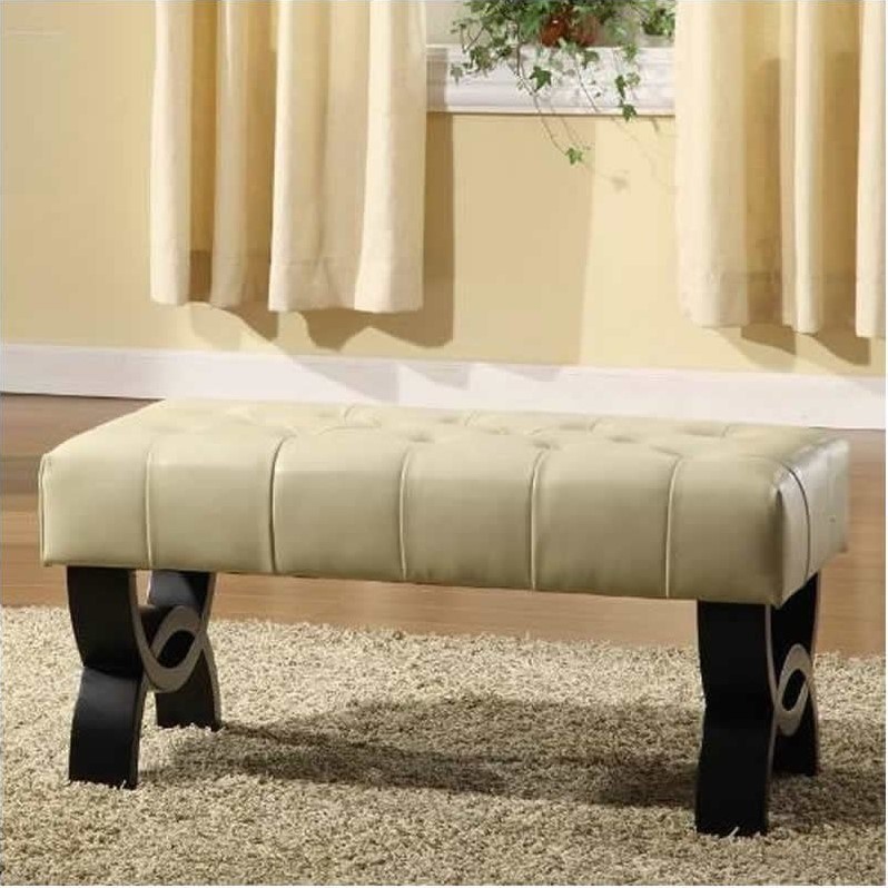 Armen Living LC5012BEBCCR24 Central Park 24 Tufted Cream Leather Ottoman