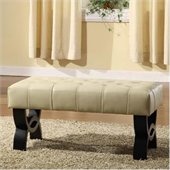 Armen Living Central Park Tufted 24 Inch Leather Ottoman in Cream