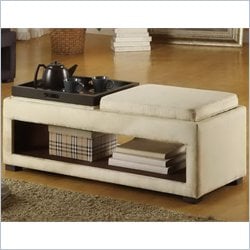 Armen Living Cancun Microfiber Double Tray Storage Bench in Cream