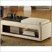 Armen Living Cancun Microfiber Double Tray Storage Bench in Cream