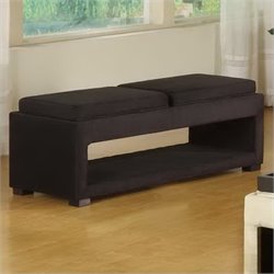 Armen Living Cancun Microfiber Double Tray Storage Bench in Black