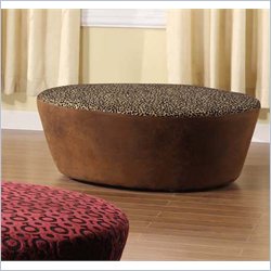 Armen Living Hostess Faux Leather Ottoman in Wrangler with Leopard Print