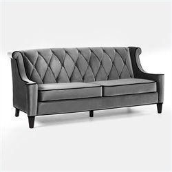 Armen Living Barrister Velvet Sofa in Gray