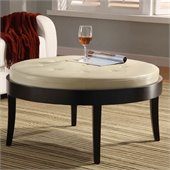 Armen Living Citation Tufted Leather Ottoman in Cream