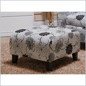 Armen Living Marietta Floral Pattern Ottoman in Black and White