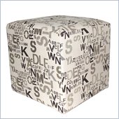 Armen Living Square Fabric Ottoman in Modern Alpha Letters