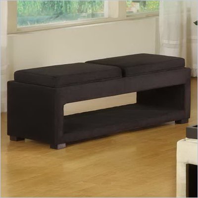 Armen Living Cancun Microfiber Double Tray Storage Bench in Black