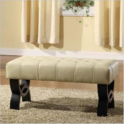 Armen Living Central Park Tufted 36 Inch Leather Ottoman in Cream