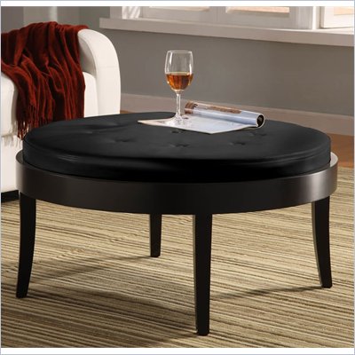 Armen Living Citation Tufted Leather Ottoman in Black