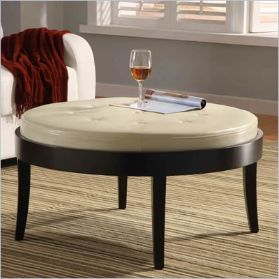 Armen Living Citation Round Leather Cocktail Ottoman 