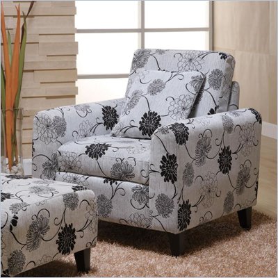 Armen Living Marietta Black & White Floral Pillow Back Club Chair