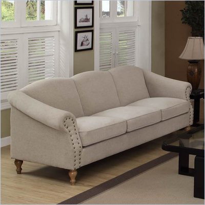 Armen Living Maxwell Sand Linen Fabric Sofa in Gray