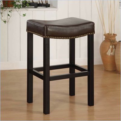 Armen Living Tudor Backless 30" Stationary Barstool in Brown Leather
