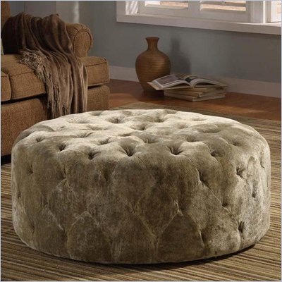 Armen Living Victoria Round Ottoman in Moss Green
