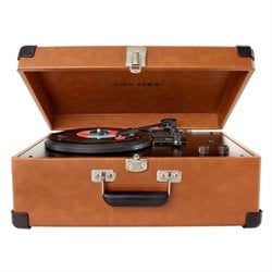 Crosley Radio Retro Portable Traveler Turntable With Stereo Speakers in Tan