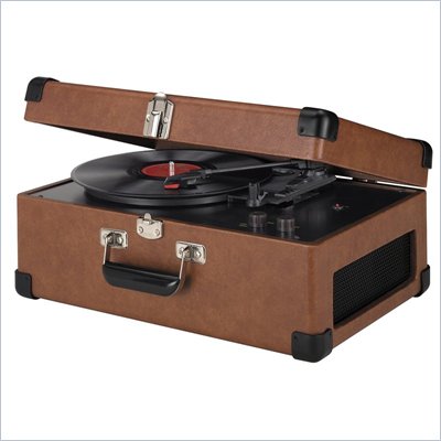 Crosley Radio Retro Portable Traveler Turntable With Stereo Speakers in Tan