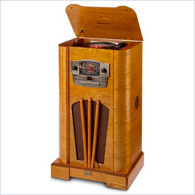 Crosley Radio Antique Radio and Turntable Console with CD Player in Oak