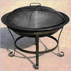 Oakland Living 30 Fire Pit with Grill and Lid in Black