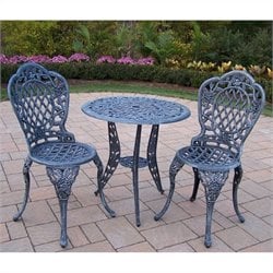 Oakland Living Tea Rose Cast Aluminum 3 Piece Bistro Set in Verdi Grey